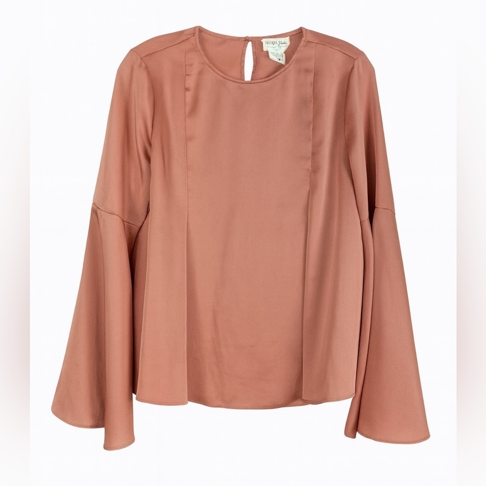 For The Republic Pink Satin Bell Sleeve Blouse | Size Small NWT - Picture 1 of 5
